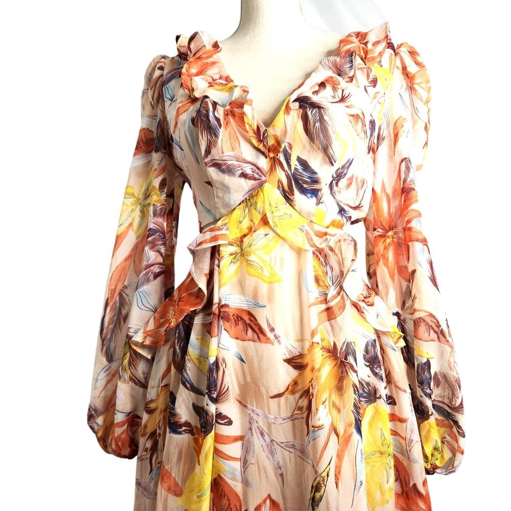 Bump Biddy Maternity Maxi Dress Size L Floral Tie Back Cottage Chic Open Waist